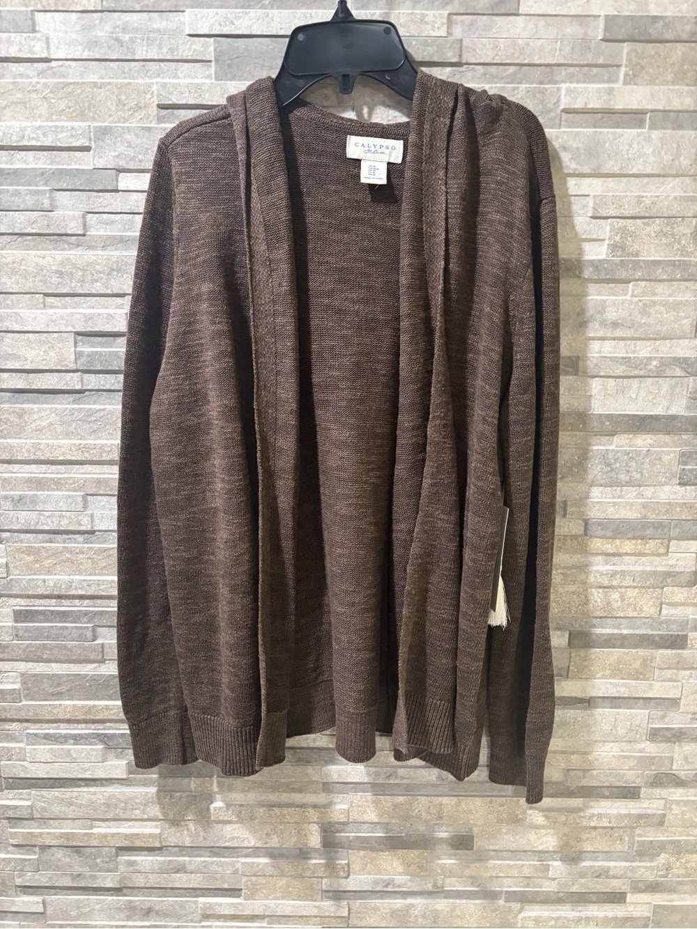 Organic Linen/Cotton Calypso St. Barth Brown Hooded Open-Front Sweater size M